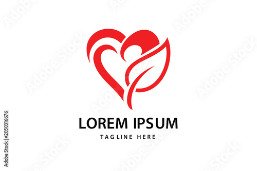 Heart shape with plant leaves wellness vector logo