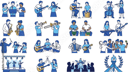 Fotografía Diverse Musical Ensembles and Soloists Playing Various Instruments - Pixel Art C
