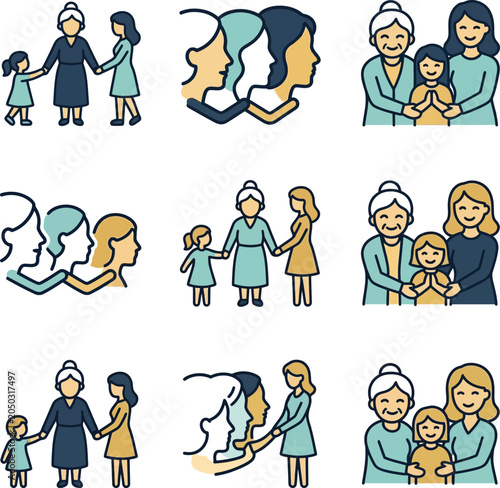 фотографія Generations of Women: Grandmother, Mother, Daughter Holding Hands, Family Love