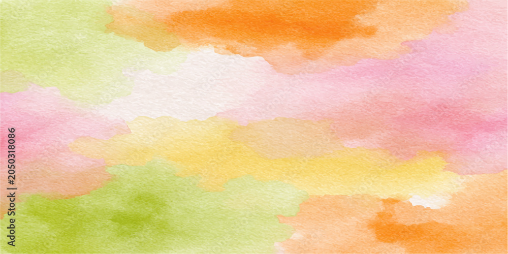 Obraz premium A soft watercolor background blending pastel shades of pink, orange, yellow, and green, creating a dreamy and abstract texture, perfect for creative design elements.