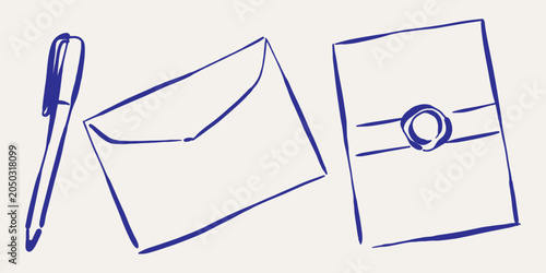 Foto Elegant pen and envelope Simple hand drawn ink art vector for card decoration