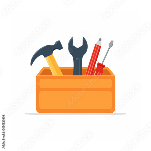 Orange toolbox filled with various tools