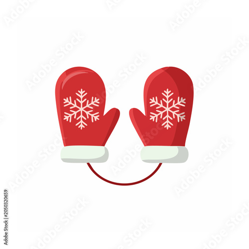 Red winter mittens with snowflake pattern