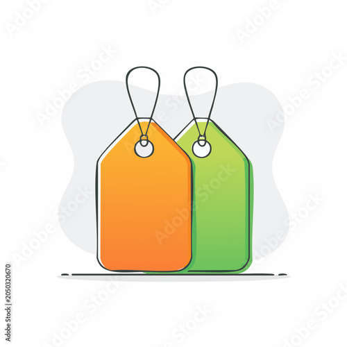 Two price tags, orange and green, flat design illustration