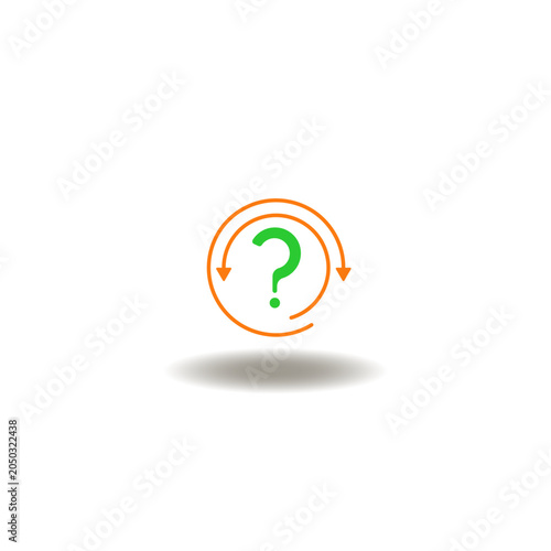 Vector illustration of question mark with round arrows. Symbol of interview questions.