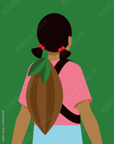 Child Labor in Cocoa Plantations: Schoolbag Replaced by a Cocoa Pod - Green Background