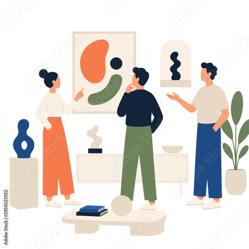Team collaboration in modern office with shared computer screen illustration.