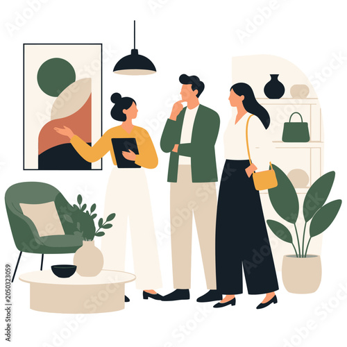 Team of doctors and nurses standing in medical office illustration.