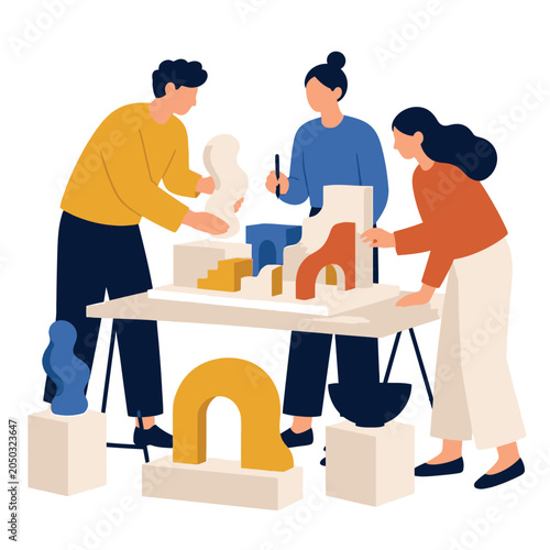 Family cooking together at home kitchen illustration.