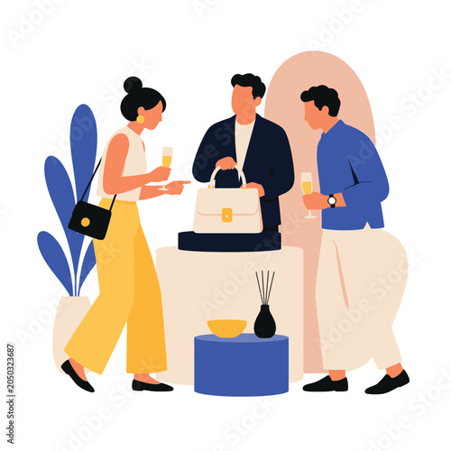 Illustrated team meeting with business coworkers.