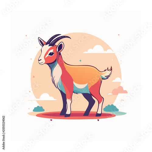 Stylized illustration of a colorful goat
