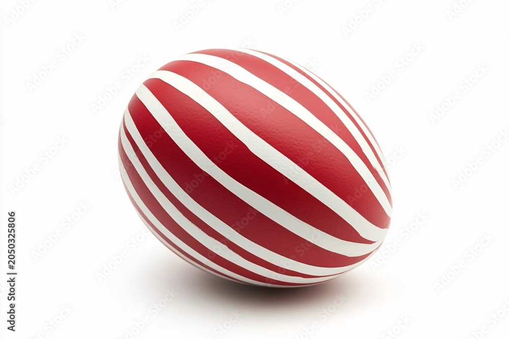 Obraz premium Red Easter egg with white stripes on white background. Generative Ai, AI generated