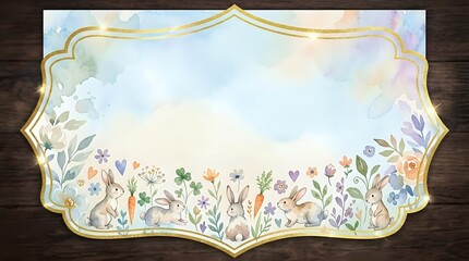 Watercolor wildflower border frame with gold ornamental edges on white background, isolated design element suitable for invitations, greeting cards, and decorative projects.