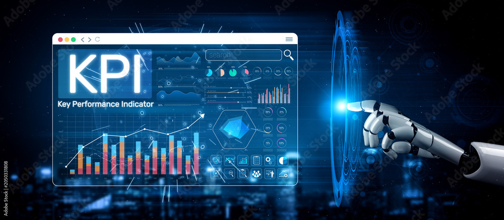 Fototapeta premium Futuristic Artificial Intelligence Interface for Key Performance Indicator Tracking and Data Analysis in a Digital Business Environment Sigmoid