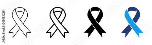 Slika na platnu Awareness Ribbon Icons Set Collection in thin outline, solid, and two-tone blue styles