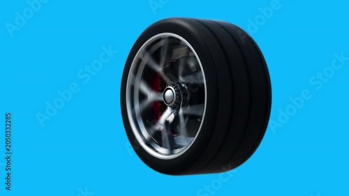 Rotating Chrome Wheel on Green screen isolate.