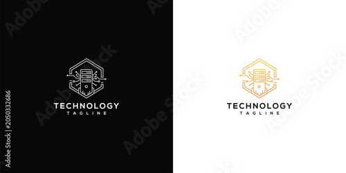 Abstract Hexagon Technology Logo With Circuit Lines And Spider