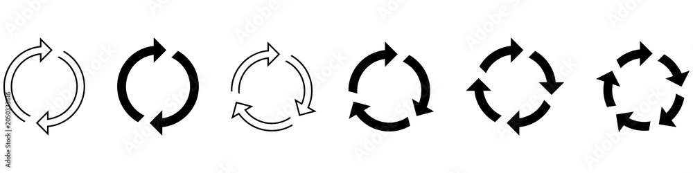 © icons gate - Refresh Rotate Arrow Icons Set in outline, bold, double-line, circular, and three-arrow styles. Ideal for reload, sync, recycle, update, loading, loop, and repeat action concepts.
