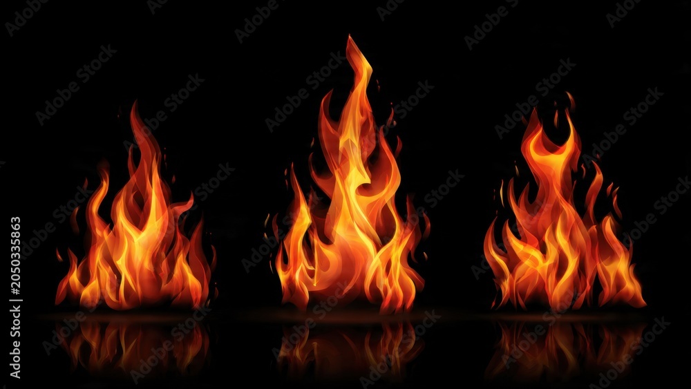 Fototapeta premium Three Dynamic Flames with Reflection