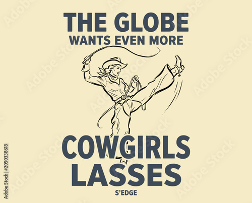 Schilderij op canvas Vintage cowgirl illustration with retro typography for t shirt design