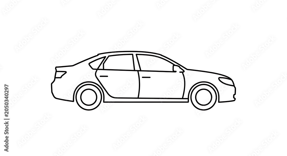 Obraz premium Classic vintage car illustration side view outline drawing.