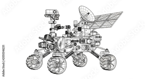 Canvas Print Detailed 3D CAD Wireframe Model of an Autonomous Planetary Exploration Rover for
