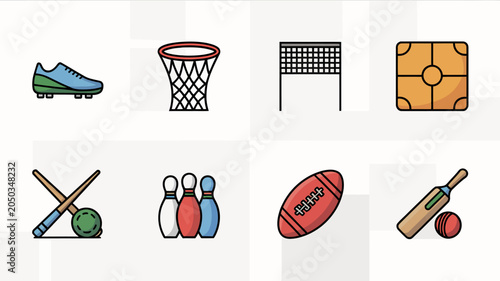 Tableau sur toile Collection of various sports equipment icons.