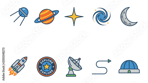 Foto Colorful space and astronomy icon collection.