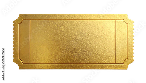 Exquisite golden ticket mockup featuring a rich metallic texture and perforated edges for special event access or prize redemption 