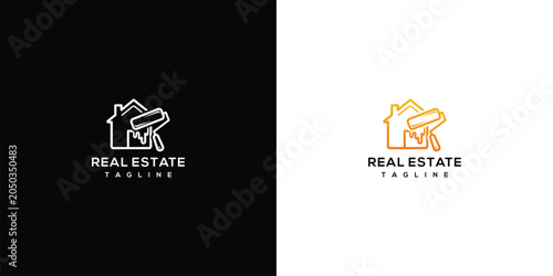 Real Estate Logo with House and Paint Roller