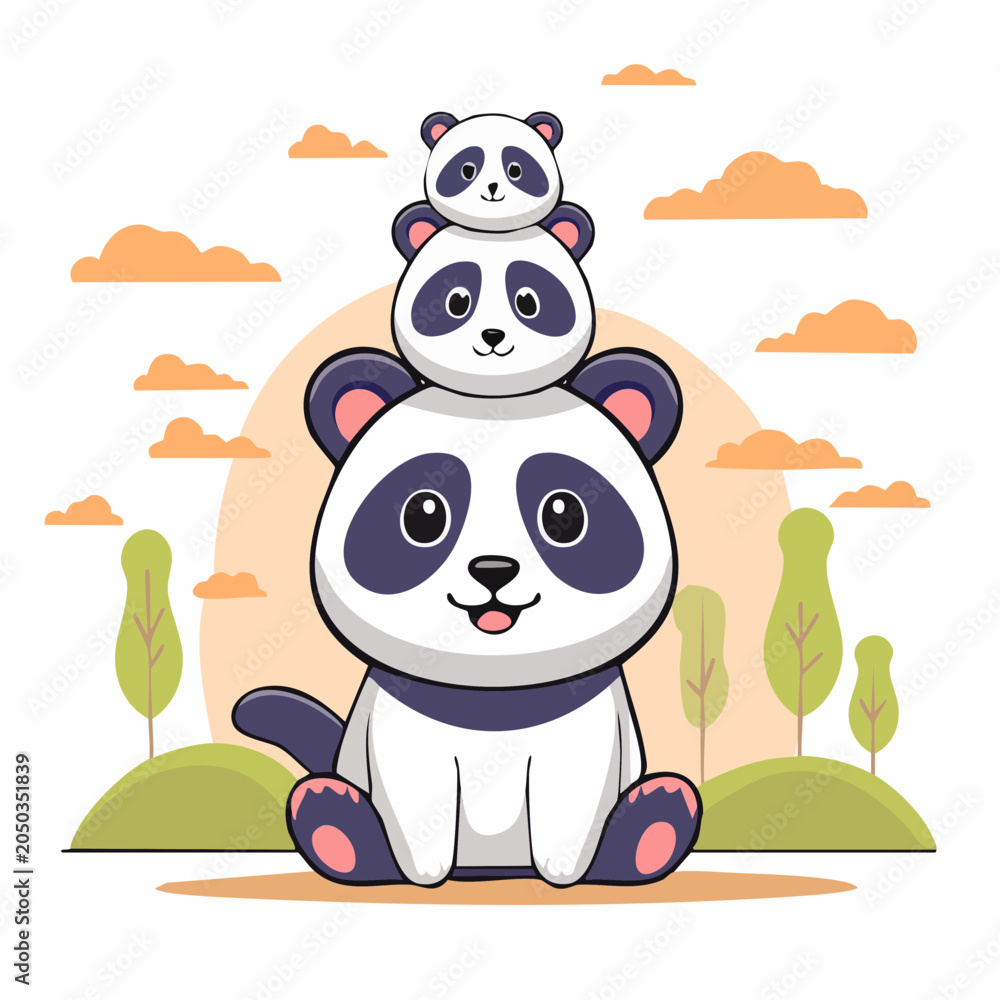 Fototapeta premium Cute Pandas Stacked on Top of Each Other