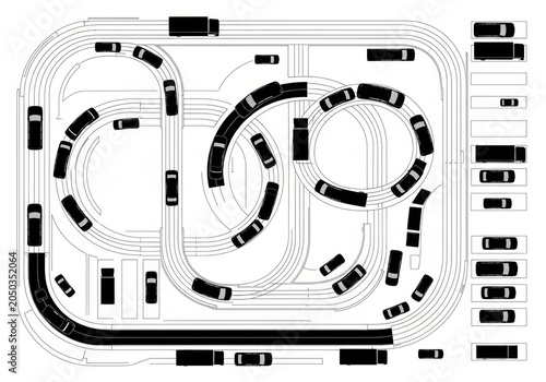 Toy Cars Racing on Track Layout.