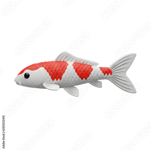 3D Render of a Koi Fish with Red and White Scales