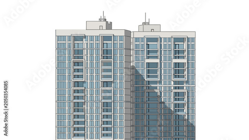 Tablou pe pânză Illustration of a modern multistory residential building facade with glass windo