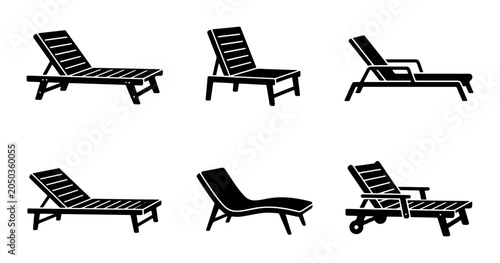 Foto Vector Set: Six Lounge Chairs, Beach Chairs, Sun Loungers, Outdoor Furniture Ico