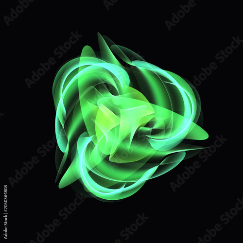 Abstract green fractal shape background with glowing lines