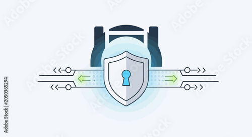 Abstract Shield Icon with Keyhole and Protecting Hands, Emphasizing Data Protection and Cybersecurity in a Conceptual Design, on an Isolated White Background