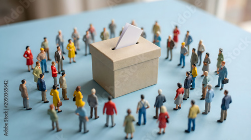 voting box with miniature people around