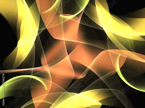 Abstract yellow fractal shape background with glowing lines