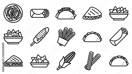 Quadro em tela Mexican food assortment with tacos, burritos, nachos and quesadillas