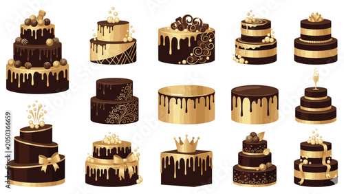 Tableau sur toile Elegant chocolate and gold birthday cake collection for premium luxury events design set