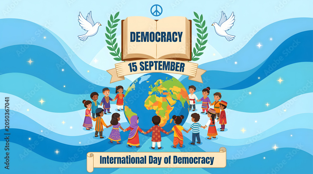 Naklejka premium International Day of Democracy, people around the world celebrating democracy