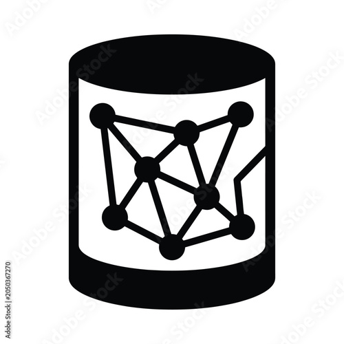 Simple black icon of a cylinder with a network graph