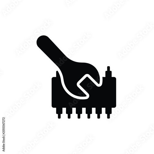 Simple black silhouette of a hand holding a microchip