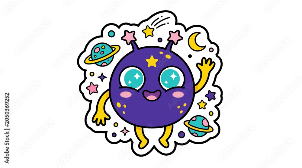 Obraz premium Celebrating International Asteroid Day with a cheerful space creature