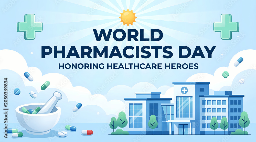 Obraz premium World pharmacists day, honoring healthcare heroes, pharmacy building