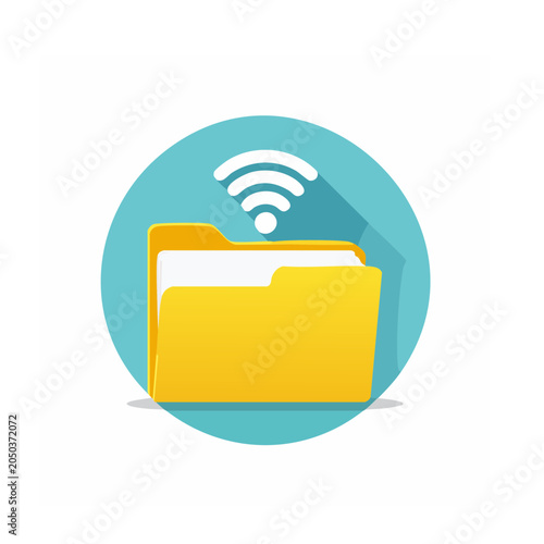 Yellow folder with Wi-Fi symbol in flat design