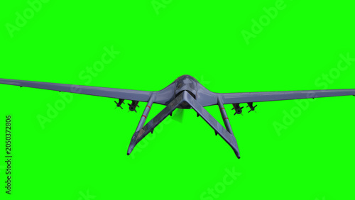 Drone in Flight . Green screen isolate. 3d rendering.
