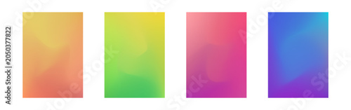 Cover gradient design. Color A4 template collection. Vibrant holographic colors set. Modern fluid wallpapers for app, social media, branding or web. Bright dynamic backgrounds. Vector illustration.