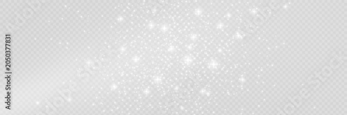 Silver glitter background with sparkling stars. Glowing particles on transparent backdrop. Elegant shimmer overlay for festive. Luxury winter celebration design. Vector illustration.